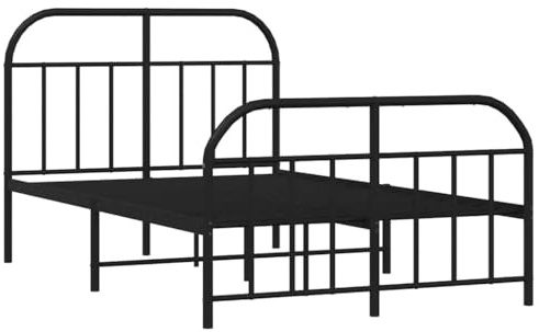 vidaXL Bettgestell, Bettrahmen mit Kopfteil Fußteil, Metallbett Bett mit Lattenrost, Doppelbett Gästebett Schlafzimmer, Metall Schwarz 120x190cm