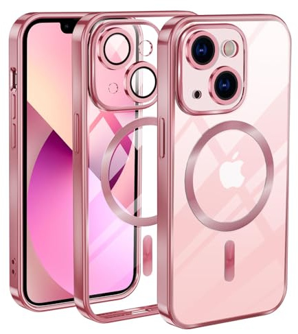 KetteTech Coque Magnétique pour iPhone 13, Compatible avec MagSafe Étui Protection Antichoc Militaire Silicone Ultra Mince Housse Anti-Vibration et Anti-Empreintes, Or Rose Transparent