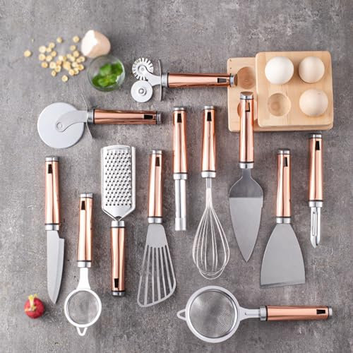Herramienta De Cocina 13 Piezas Juego De Utensilios De Cocina De Acero Inoxidable Para Utensilios De Cocina Antiadherentes Set Utensilios De Cocina Silicona Para Cocinar Y Hornear Sin BPA