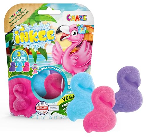 INKEE Flamingo pack de 3 bombas de baño para niños en forma de flamenco con aroma a chicle, 3 colores que tiñen el agua rosa, violeta y azul