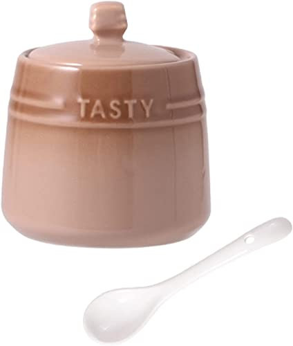 Sucrier, sucrier en céramique dégradé français avec couvercle, sucrier solide avec cuillère, pot à épices en porcelaine, rangement de décoration de cuisine-rouge (couleur : rouge) ( Color : Coffee )
