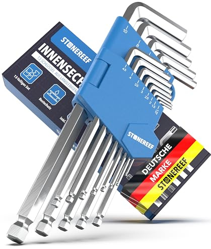 STONE REEF Innensechskantschlüssel Set 13tlg. [inkl. Kugelkopf] - Chrom 1,27-10mm, Sechskantschlüssel Handwerkzeug Set für Handwerker, Winkelschlüsselsatz