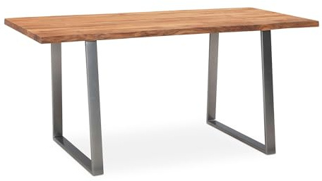 FineBuy Esstisch 140 cm Akazie Baumkante, Kufengestell Silber | Esszimmertisch aus massivem Akazienholz, Küchentisch Industrial, handgefertigtes Unikat, Tafel für 6 bis 8 Personen