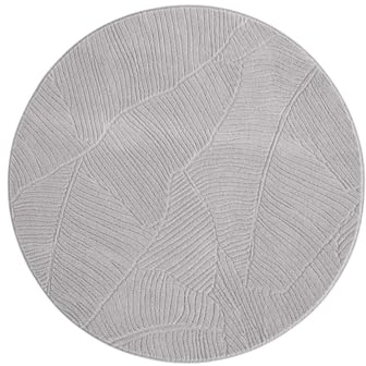 Taracarpet Kurzflor Boho Skandi Polyester Teppich in 3D Optik waschbar, pflegeleicht und robust ideal fürs Wohnzimmer, Schlafzimmer und Kinderzimmer auch als Badematte Grau Blätter 080 cm rund