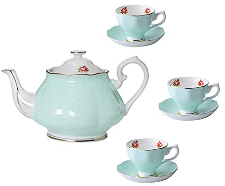 MaGiLL Teeservice für Erwachsene, Kaffeetassen und Untertassen aus Porzellan, Kaffeetassen-Set aus Bone China für den Nachmittagstee, Teekanne „Old Country Roses“ (blau)