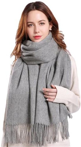 Winterschal aus Wolle, dicker Pashmina-Wickeltuch, Kaschmir-Schal, grau, 200x70cm