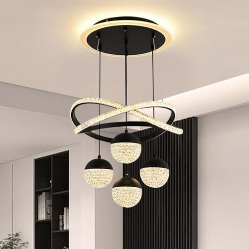VTAMng Moderner goldener LED Kronleuchter für Esstisch dimmbare Pendelleuchte geeignet für Kücheninsel Esszimmer Wohnzimmer moderne Deckenleuchte höhenverstellbar Heimdekor Beleuchtungskörper(Black,Re