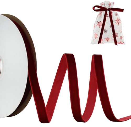 RIBBOOO Wein Red Samt Band 1cm x 10yds, Vintage Samt Bänder für Weihnachten, Kranz Bögen Dekoration Handwerk Geschenkverpackung, Valentinstag Bouquet Verpackung