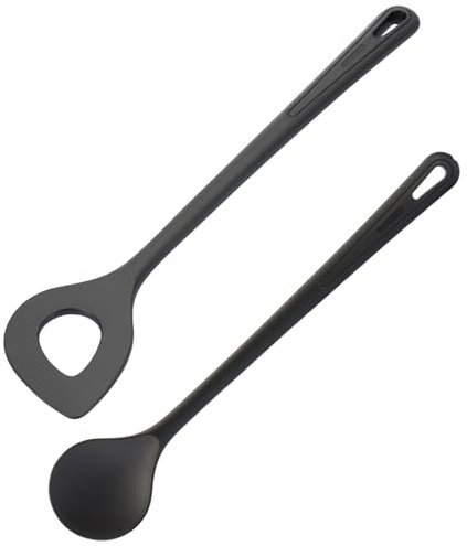 Westmark 2 tlg. Set Rührlöffel + Spitzloch-/Risottolöffel – Ideal zum Anrühren von Speisen in der Pfanne oder im Topf – Schwarz, 288422E6