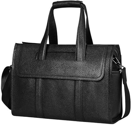 FUNSEED Laptoptasche aus Leder für Herren, 15,6 Zoll (39,6 cm), großes Fassungsvermögen, weiches Leder, Business-Aktentasche, Crossbody-Tasche für Business, Schwarz, Large