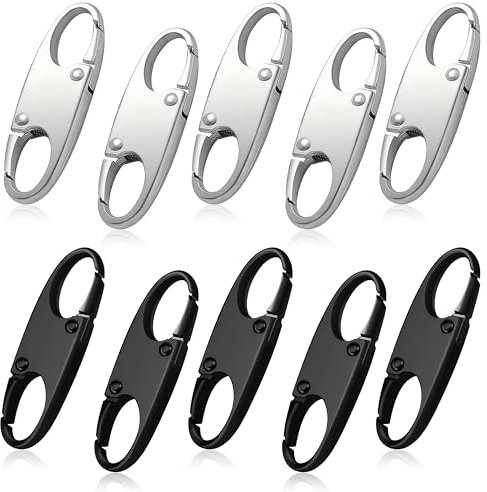 Heveer Cierres de Cremallera de Doble Apertura Clip de Cremallera Antirrobo para Equipaje Mochila Cartera 10 Piezas Negro Plata