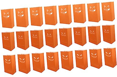 Yardenfun 24stücke Halloween Kürbis Papierlaternen Tüten Feuerfeste Papiertüten Für Dekoration Für Halloween-partys Und Veranstaltungen Mit Lustigem Design Für Stimmungsvolle
