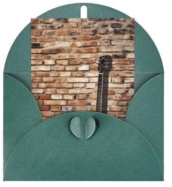 AMREWQYL Grußkarte mit englischer Gitarre, alte Ziegelmauer-Hintergrund, bedruckte Dankeskarte, Grußkarte mit Umschlag, 10,2 x 15,2