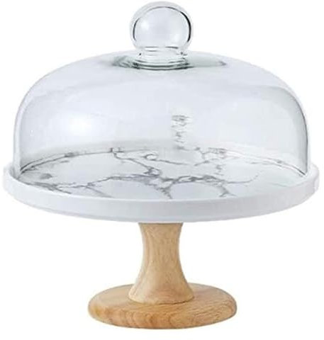 Alzata per torte con coperchio a cupola, Tortiera a cupola, paletta for patatine e salse, tavolo da dessert con coperchio con motivo in marmo, vassoio in ceramica, cupola in vetro, for la conservazion