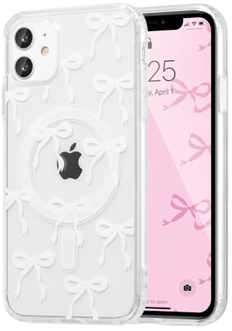 UEEBAI Magnetisch Hülle für iPhone 11, Weiß | Schleife Transparente Handyhülle mit Kabelloses Laden, Kameraschutz Anti-Vergilbung Schutzhülle, Stoßfeste Bumper Cover Case