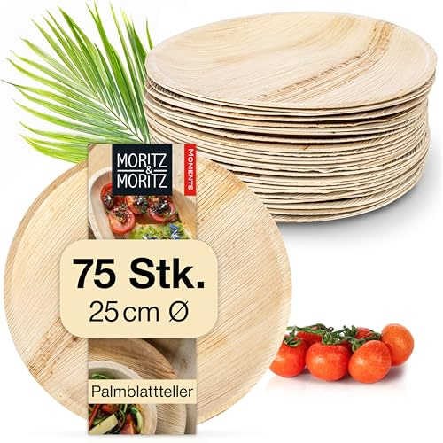 Moritz & Moritz Palmblatt Teller rund Ø 25 cm - 75 Nachhaltige Einwegteller - Alternative zu Bambusteller und Bambusgeschirr