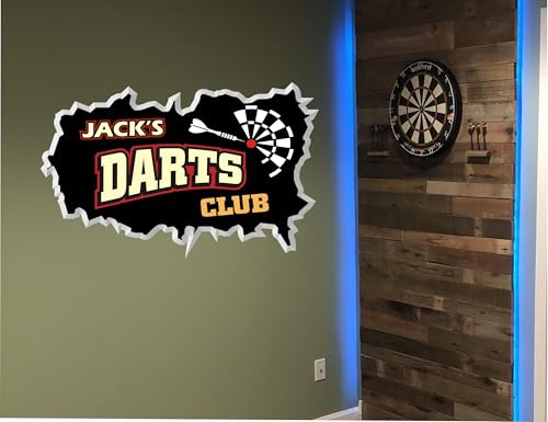 Personalised Darts Club 3D Broken Wall Art Sticker Ideal for Games Room dt3