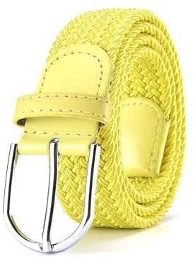 Risdany Bunter elastischer Herren- und Damengürtel, Nylon-gewebter Dornschließe-Gürtel, Jeans-Zubehör, breiter Gürtel,Gelb,105