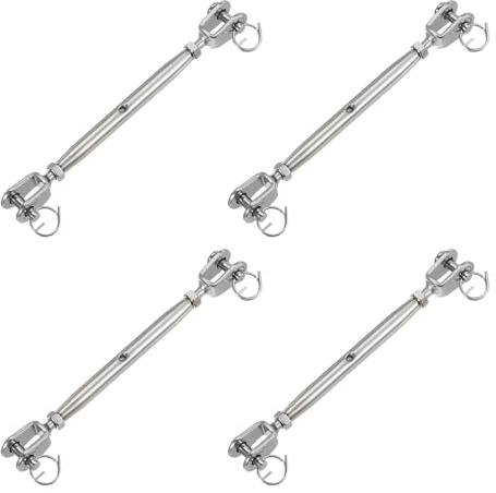 sourcing map 4Pcs M5(3/16) Closed Body Jaw and Jaw Turnbuckles Wire Rope Tension, Stainless Steel Turnbuckle Adjustable Cable Tensioner for Shade Sail Clothesline, 660Lbs Working Load Limit