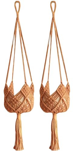 Macrame Plant Hanger, Set of 2 Woven Rope Ceiling Hangings, Boho Crochet Home Decor, Stylish Flower Pot Basket 35 inches for Window, Porch, Indoor/Outdoor