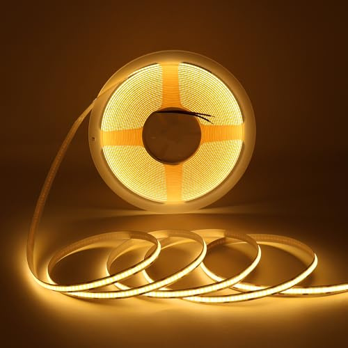 10m Striscia LED COB 24V 2700K Bianco Caldo, Alta Qualità della Luce CRI>90, Flessibile, Dimmerabile, con Forte Strato Adesivo, Tagliabile, Per Cucina, Soffitto, Parete (senza Alimentatore