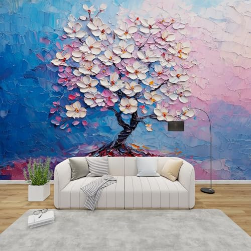 MMYAOKEN Papier Peint Panoramique Fleur de Cerisier 300x210 cm - Décoration Murale Peinture à L'huile - Tapisserie Murales Papier Peint Intissé pour Chambre Salon - Poster Tableaux Photo Muraux