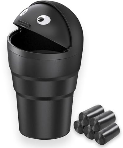 VAGCARS Auto Mülleimer mit Deckel, Automülleimer mit Müllsäcke, Wasserdicht Tragbarer Müllbehälter für Getränkehalter, Mini Süßer Aufbewahrungsbox Mülleimer für Autos, Schlafzimmer, Büro