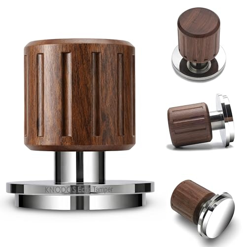 KNODOS Echo Tamper 58mm – Walnut Calibrated Coffee Tamper with Click Feedback, Stainless Steel Base – Premium 30LB Spring Loaded Espresso Tool for Perfectly Even Tamping Pressure