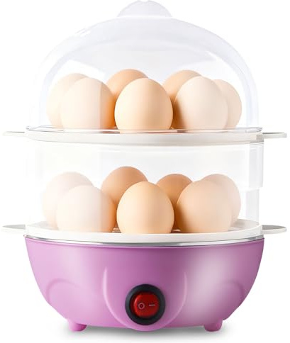 Eierkocher für 14 Eier, Eierkocher Edelstahl mit Automatische Abschaltung, Elektrischer Egg Cooker mit Messbecher, PP-Dampfgarer und PP-Dampfschale, Egg Boilers Waschbar für Heim Küche (D)