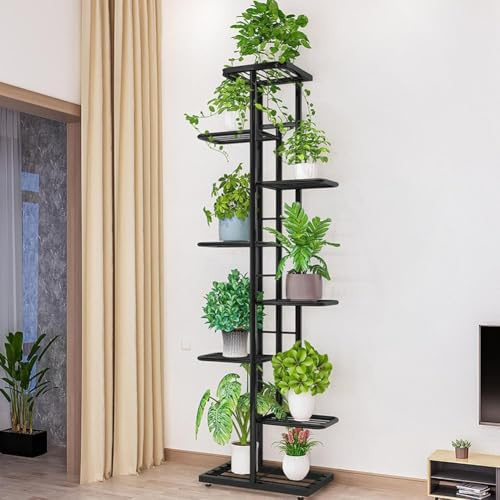 MilleLoom 8 Tier Large Metal Plant Stand, 9 Potted Multiple Flower Pot Holder Rack Corner Rack Indoor Outdoor Planter Display Shelf for Patio Garden Corner Balcony Living Room Dark Gray with Silver