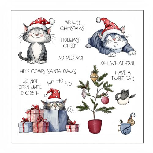 Sredwtk Katzen Weihnachten Clear Stamps Für DIY Scrapbooking Weihnachten Katzen Silikonstempel Transparente Stempel Siegel Für Kartenherstellung Tagebuch Fotoalbum