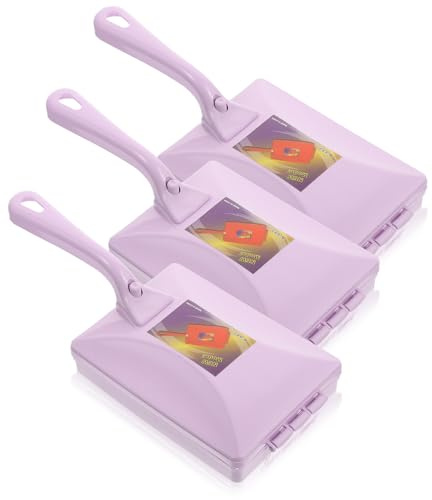 Uonlytech 3pcs Purple Handle Double Roller Lint Dust Brush Set, Furniture Pet Hair Removal Cleaning Tool for Home Use, Portable Dust and Lint Remover Roller
