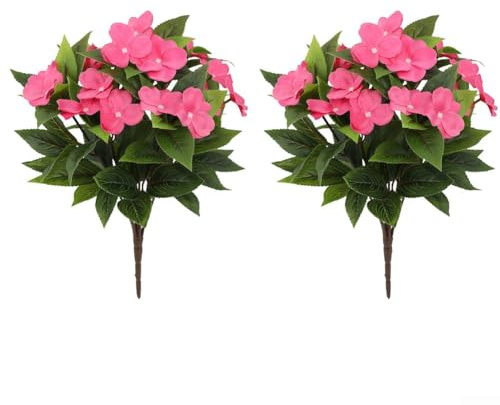 GLFLOW Impatiens - Bouquet di fiori artificiali in seta, 38 cm, composizione floreale finta per casa, giardino, decorazione per matrimoni, bianco (rosa rossa)