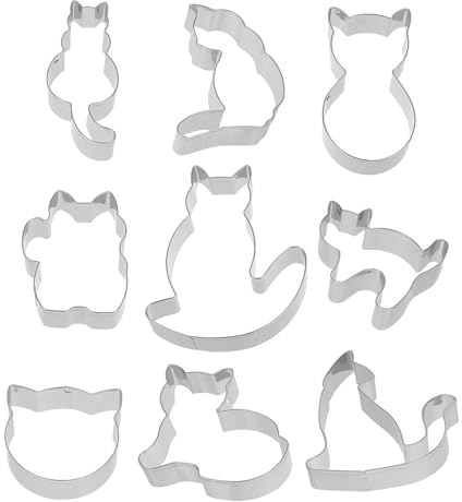 UKCOCO Cortador de Galletas de Gato 9 Piezas Acero Inoxidable Set para Hornear DIY Moldes Reutilizables para Repostería Accesorios Cocina Hogar