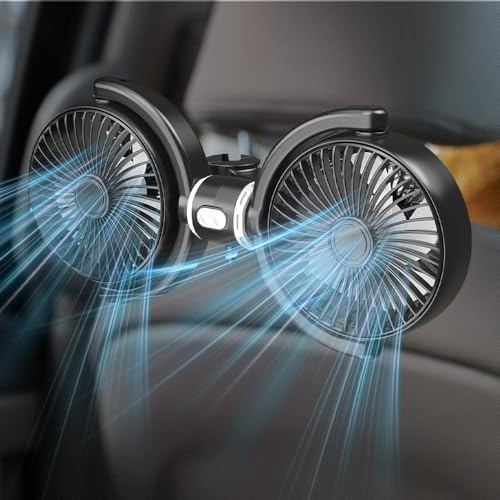 KBIBCK Ventilateur de Voiture Double Tête, Ventilateur Voiture USB pour Siège Arrière avec 3 Modes de vent fort - Contrôle séparé et Rotation à 360°, pour Voiture, SUV, RV, Camion, Van