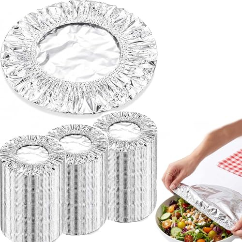 Coperchi In Alluminio Con Elastico,Reusable Aluminum Foil Food Covers With Elastic,Thickened Heat Retaining Insulated Stretchy Foil Bowl Covers For Food Storage,Fresh Keeping Aluminum Covers (30PCS)