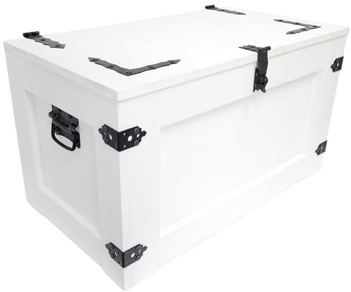 weeco Weißer Holztruhe 80cm, Holzkoffer - Aufbewahrungskorb,Truhe Truhe Couchtisch Beistelltisch Vintage klappbarem Deckel und Stauraum. Holzmobel Rustikal