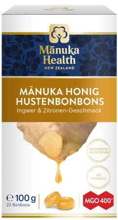 Manuka Health - MGO 400+ Ingwer-Zitrone Lutschbonbons (100 g) - 100% Pur aus Neuseeland mit zertifiziertem Methylglyoxal Gehalt und Vitamin C Bonbons