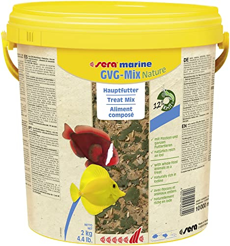 sera marine GVG-Mix Nature 10 L (2 kg) havsvattnet huvudfoder från flingor och torkade foderdjur för havsvattenfiskar, havsvattenfoder med hög återvinningsbarhet, därför mindre alger