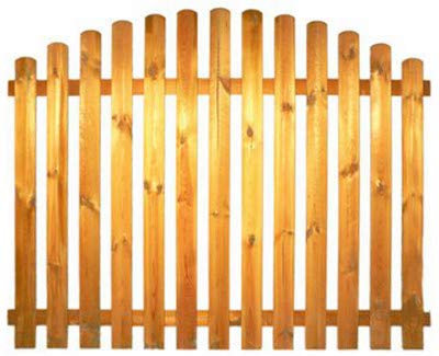 StaketenZaun 'Standard' 180x120/140 cm - oben – kdi / V2A Edelstahl Schrauben verschraubt - aus frischem Holz gehobelt – nach oben gebogene Ausführung - kesseldruckimprägniert