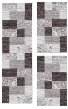 HomebyHome Modernes Bettumrandungs-Läuferset in Kurzflor, 3-teilig, Fußbodenheizunggeeignet, 12 mm Polypropylen, Jute-Rücken Farbe: Braun-2
