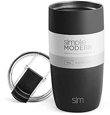 Simple Modern Thermobecher Kaffeebecher to go mit Klappdeckel | Isolierter Edelstahl-Kaffeebecher | Geschenke für Frauen und Männer | Voyager | 470ml | Midnight Black