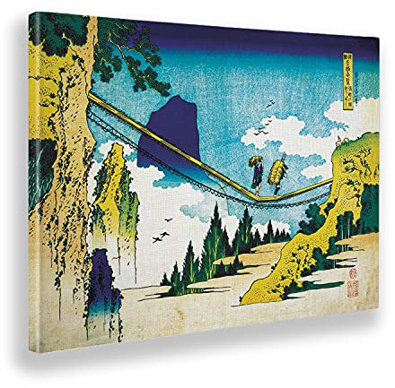 Giallobus - Gemälde - Hokusai - Die Hängebrücke an der Grenze zwischen den Provinzen Hida und Etchu - Leinwand - 140x100 - Bereit zum Aufhängen - Moderne Gemälde für zu Hause