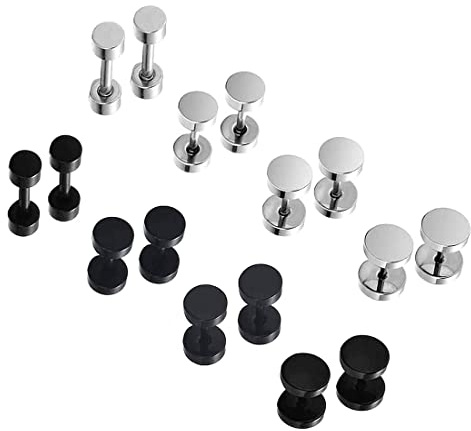 LEEQ 8 Paare Runden Ohrstecker Set Ohrringe für Herren Damen Silber Schwarz 3mm 5mm 6mm 8mm（Silber Schwarz 3cm 5cm 6cm 8cm）