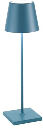 Zafferano, Poldina Pro, Lampada da Tavolo Ricaricabile e Senza Fili con Controllo Touch, Utilizzabile anche come Lampada da Esterni, Dimmer, 2200-3000 K, Altezza 38 cm, Colore Blu Avio
