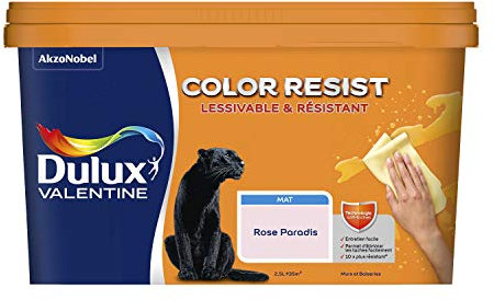 Dulux Valentine Color Resist Pièces à Vivre - Peinture Intérieure Murs, Plafonds, Boiseries - Lessivable et Résistante - Couleur : Rose Paradis - 2,5 L - 5351580