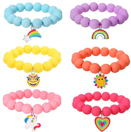 PinkSheep Braccialetti di perline per bambine e bambine, braccialetti in plastica con fiori e farfalle, regalo per feste, Misura unica, Acrilico
