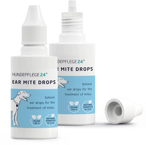 Hundepflege24 ear drops for dogs & cats against ear mites, inflammation, ear mange, itching & discharge - 100% natural, effective immediate relief - dog ear drops for infection - 2 x 50ml
