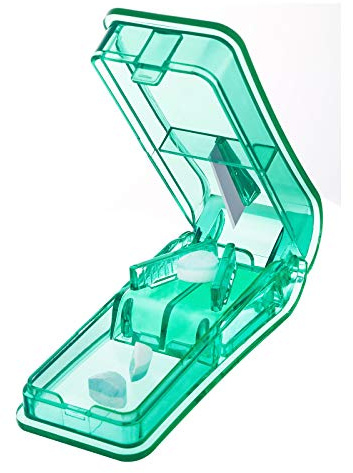 Tablettenteiler für Große und Kleine Tabletten, Blibro Tablettenschneider mit Aufbewahrungsfach-Grün