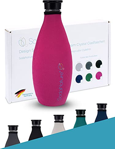 SodaNature® | Premium Schutzhülle für SodaStream Crystal Glasflaschen | 24H+ Kühleffekt & Bruchschutz durch hochwertiges Neopren-Material | Praktisches Zubehör in edler Geschenkbox (Beere [Pink])